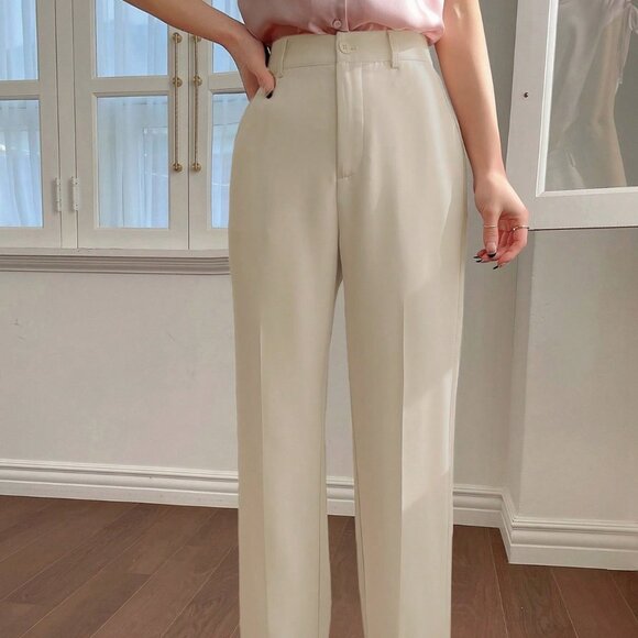 Khaki Elegant Women's Casual Business Pocket Pants - Picture 3 of 5